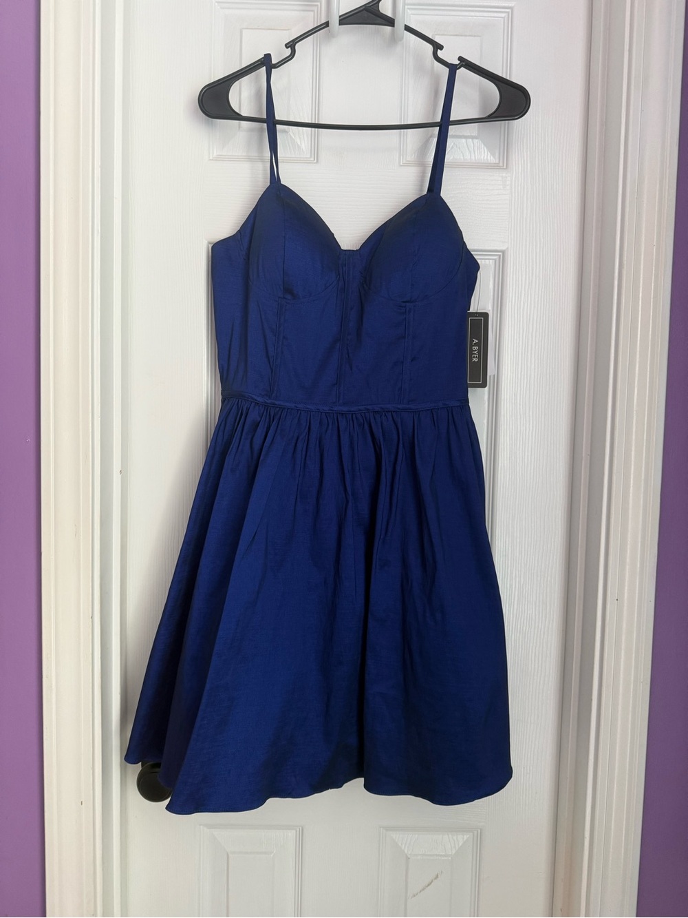 A. Byer Royal Blue Spaghetti Strap Mini Corset Fit Taffeta Fit & Flare Dress NWT